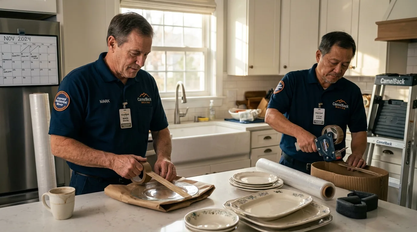 Professional crew packing kitchen dishware in Pablo, MT